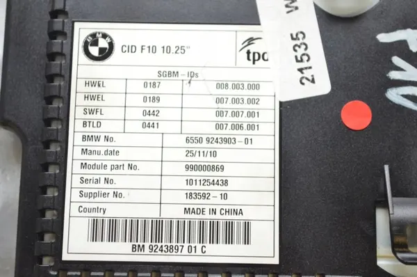 Écran de navigation BMW 5 F10 OEM 65509243897 image 5