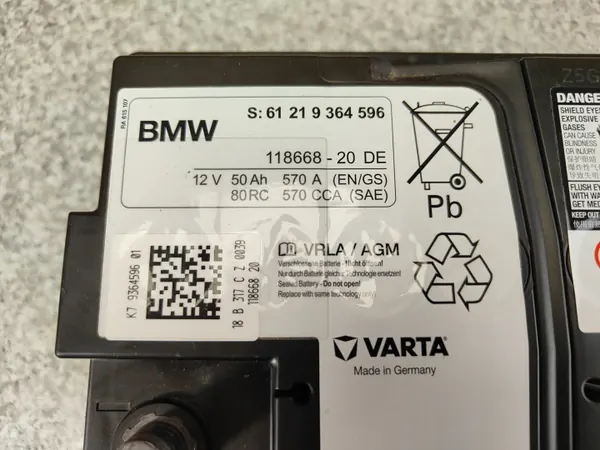 BMW OEM 9364596 AGM Akku 12V 50Ah 570A image 3