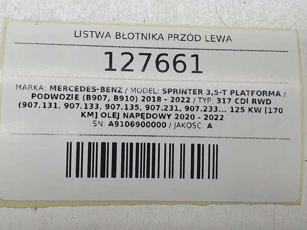 Fram vänster skärmklädsel Mercedes Sprinter A9106900000 image 6