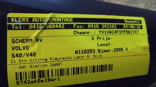 Aile avant droite OEM VAX3492 pour Volvo V40/S40 image 6