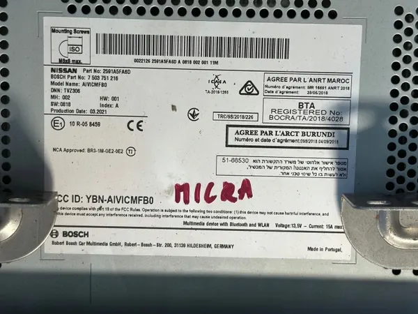Radio Navigation Nissan Micra K14 OEM 2591A5FA6D image 8
