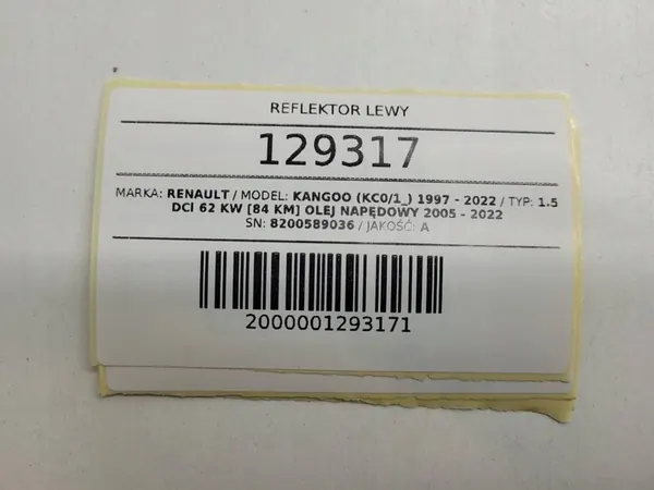 Faros Delantero Izquierdo Renault Kangoo I Lift EU 8200589036 image 10