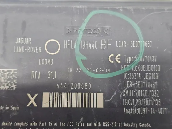 Module Keyless Jaguar F-Pace OEM HPLA-19H440-BF image 5