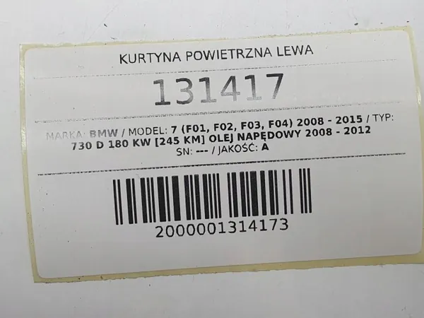 OEM AUST131417 Ilmatyynyverho Vasen BMW 7 F01/F04 image 6
