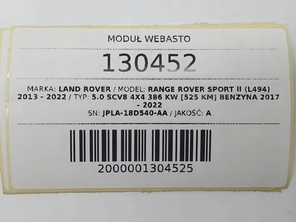 Módulo Webasto OEM JPLA-18D540-AA para Range Rover Sport II image 5