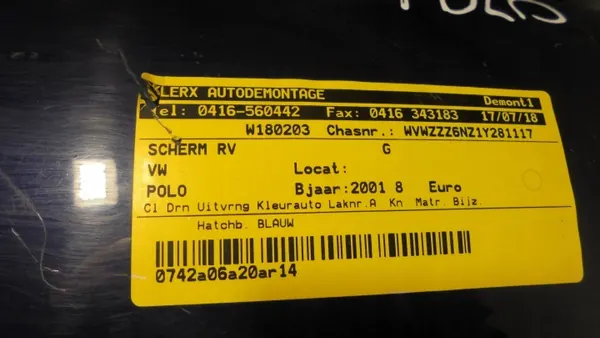 OEM 857821120 Etu oikea lokasuoja VW Polo 6N0:lle image 7