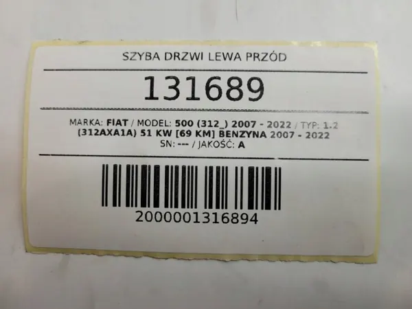 Etupaneeli Vasen Ikkunalasi Fiat 500 II OEM AUST131689 image 7