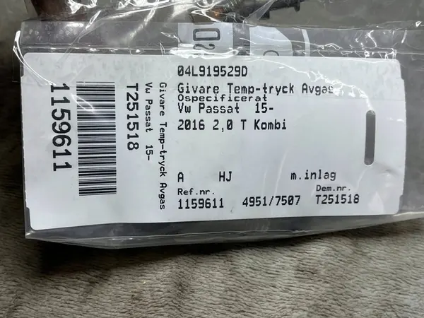 Pakokaasulämpöanturi VW PASSAT B7 2.0L Diesel 04L919529D image 3