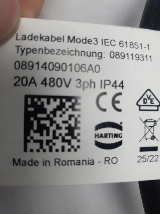Câble de charge EV Type 2 20A 480V OEM 089119311 image 6