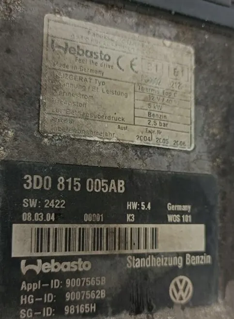 Webasto parkeringsvärmare OEM 3D0815005AB för VW Phaeton image 3