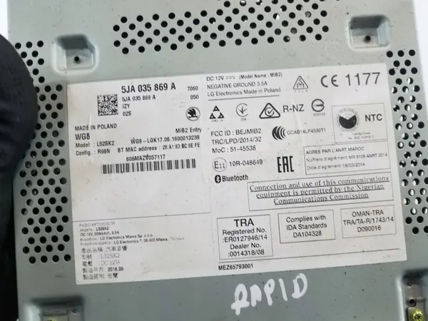 Skoda Radio OEM 5JA035869A för Rapid - Begagnad image 5