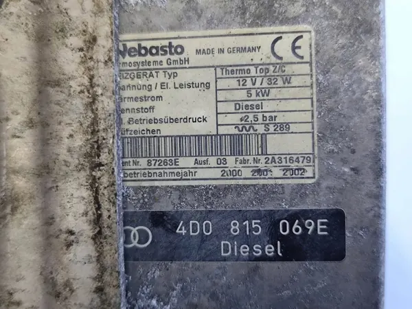 Aquecedor Webasto Diesel Audi A8 S8 D2 OEM 4D0815069E image 6
