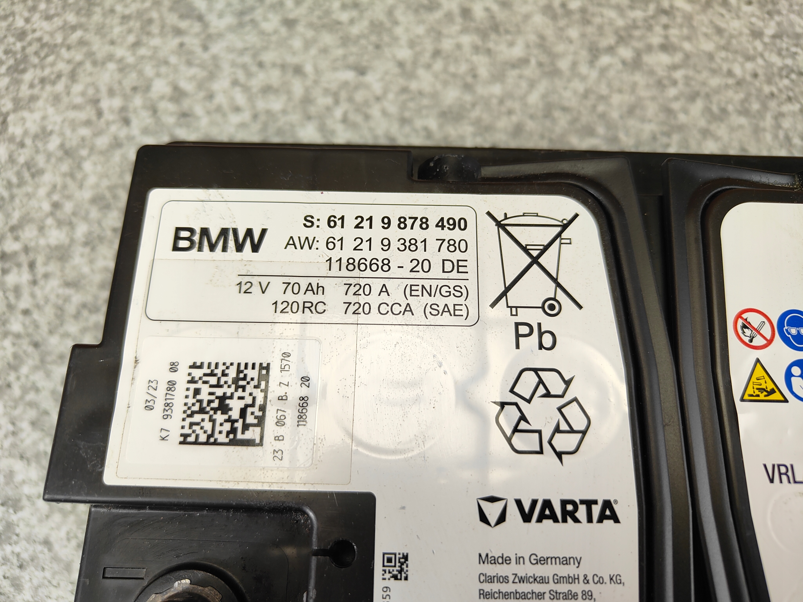 Akku AGM 12V 70Ah 720A BMW 9878490 OEM image 3
