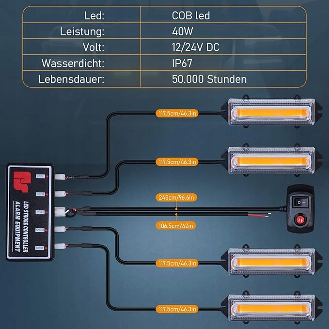 LED-varoitusvalot Dinfu 4x40W stroboskooppi 18 tilaa 12V