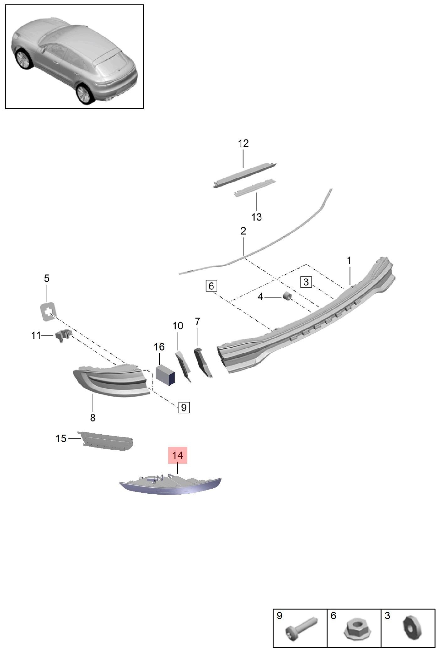 Porsche OEM 95B945701D Vasen Taka-Sumunvalo