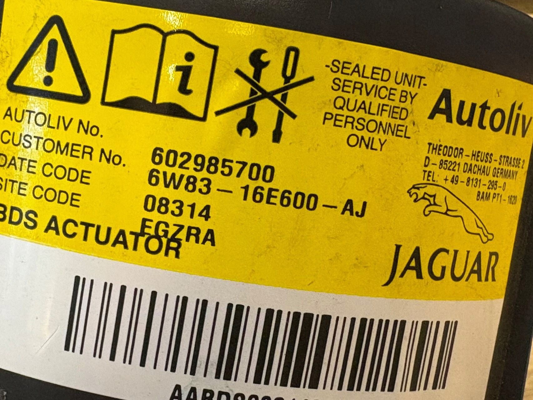 Jaguar F-Type Airbag Cartridge OEM 6W83-16E600-AJ