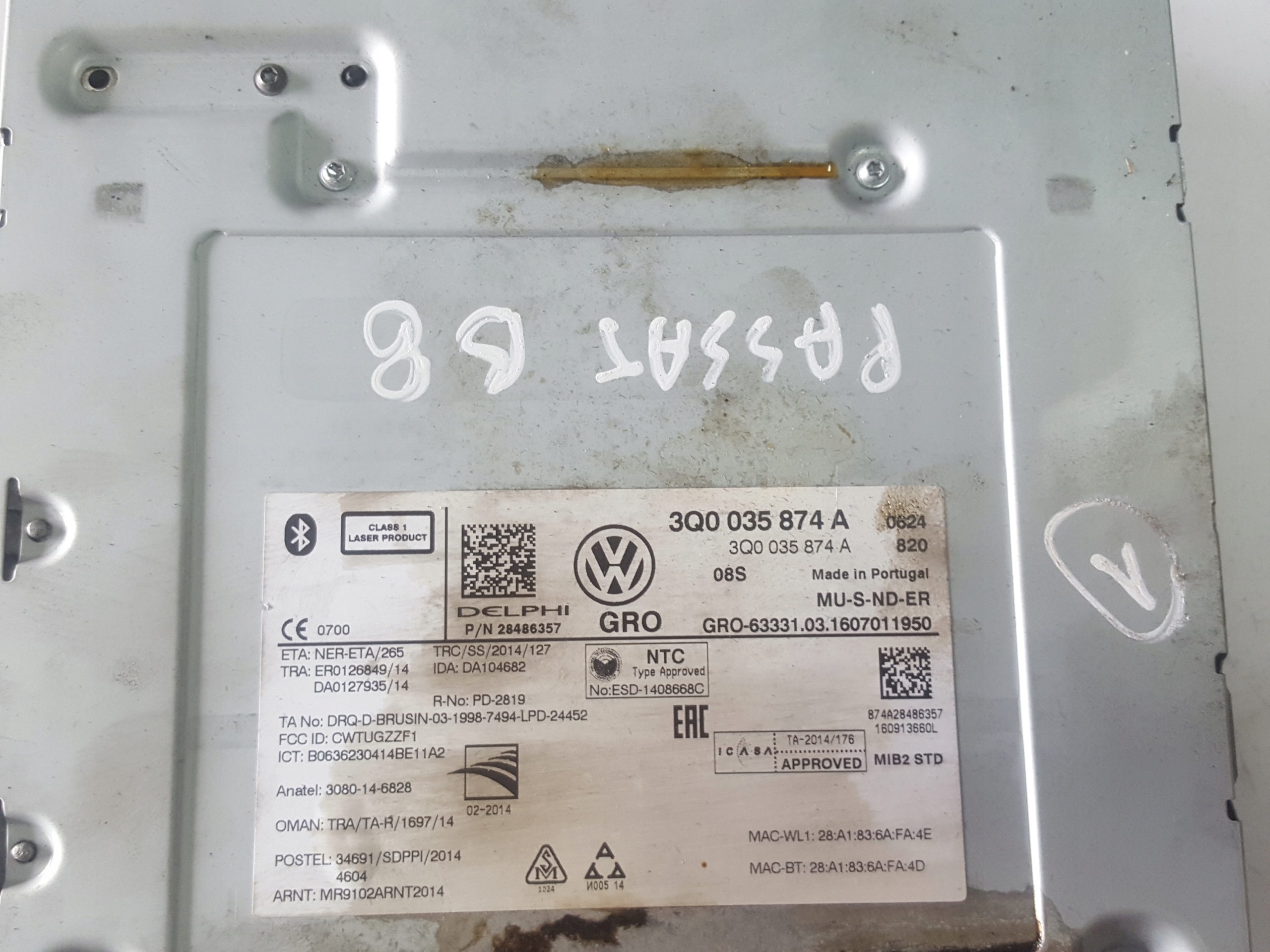 OEM 3Q0035874A SD-kortinlukija VW Passat B8 MMI