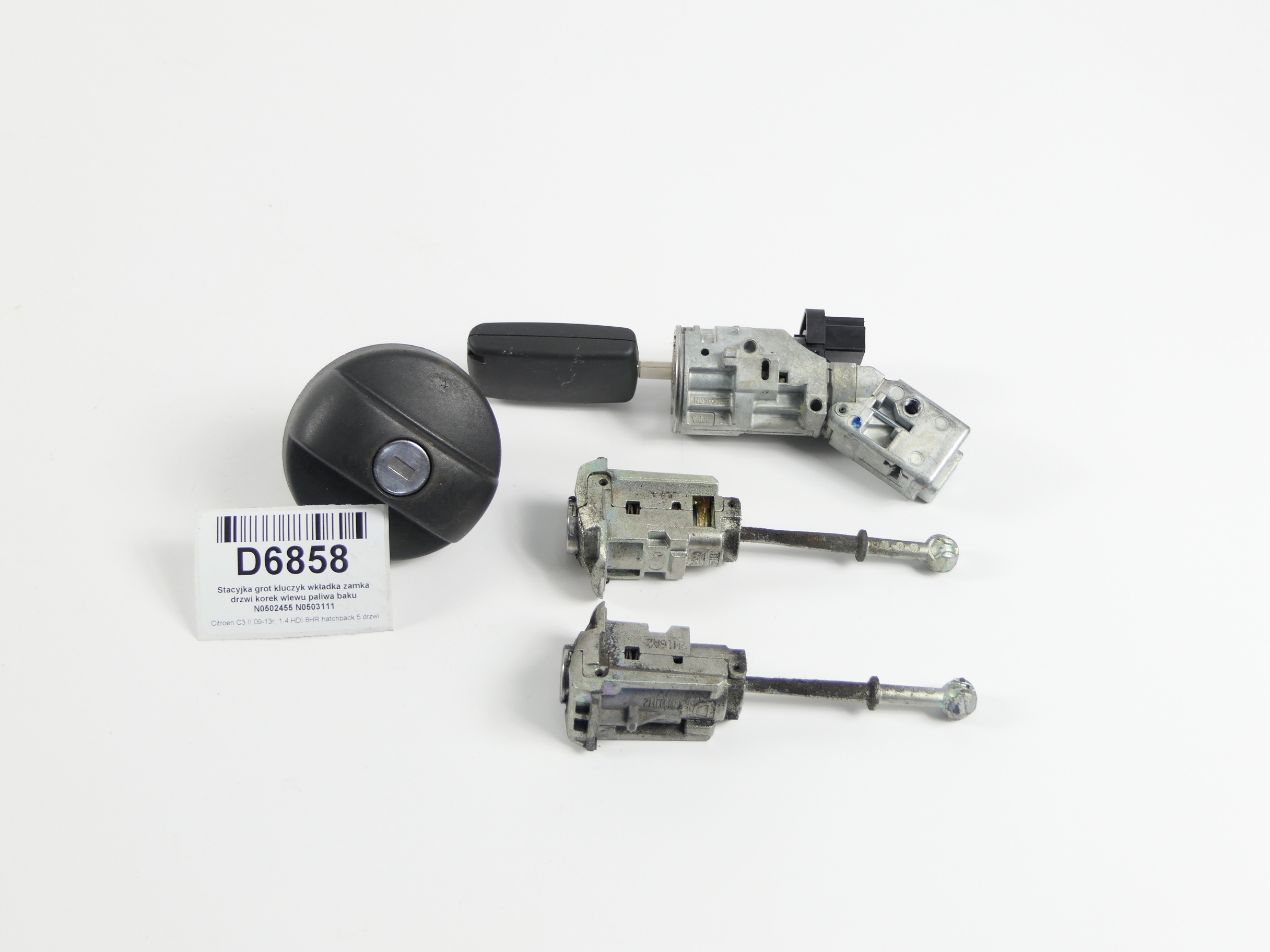 Ignition Switch with Key, Door Lock Insert, Fuel Cap for Citroen C3 II image 2