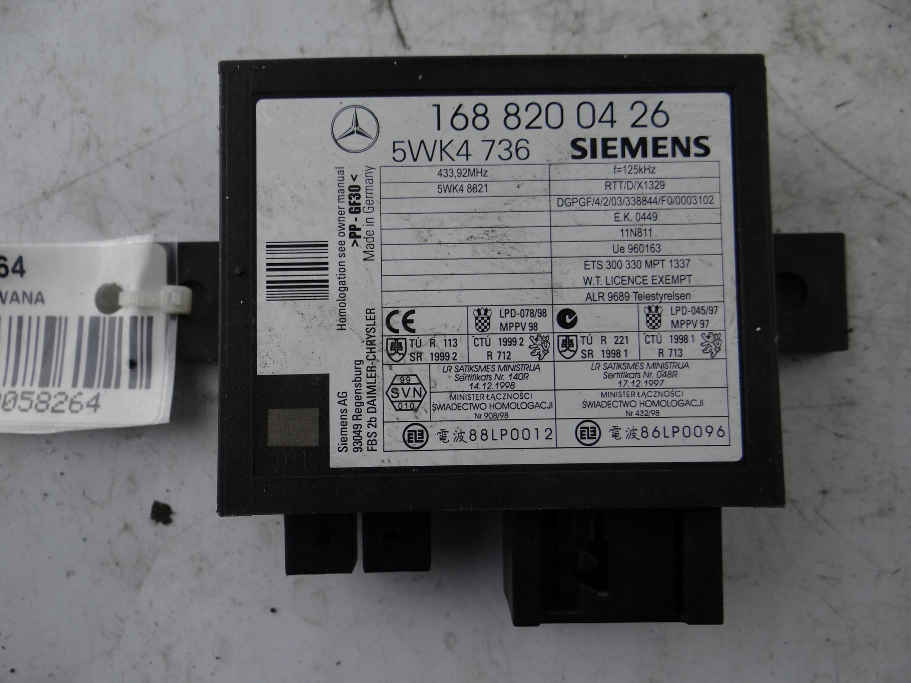 Immobilisator Module Mercedes A-Klasse W168 1688200426 image 2
