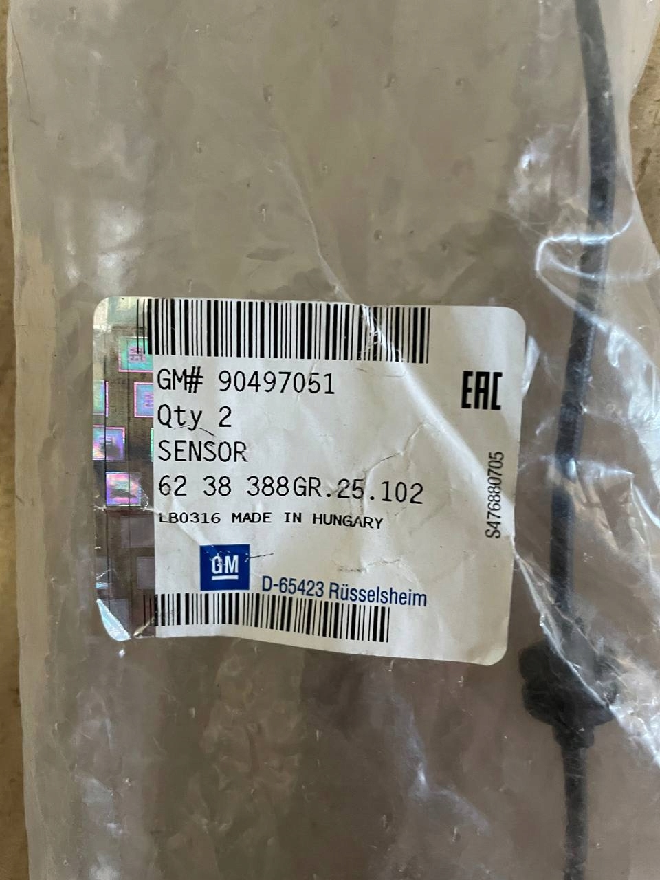 Kulutuspinnan anturi Vauxhall Opel Vectra B 90497051