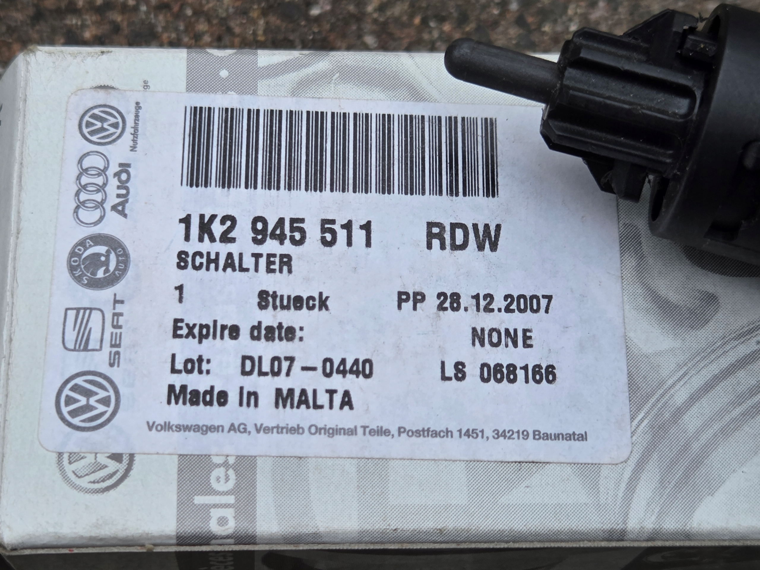 VW SEAT SKODA AUDI Bremslichtschalter 1K2945511RDW