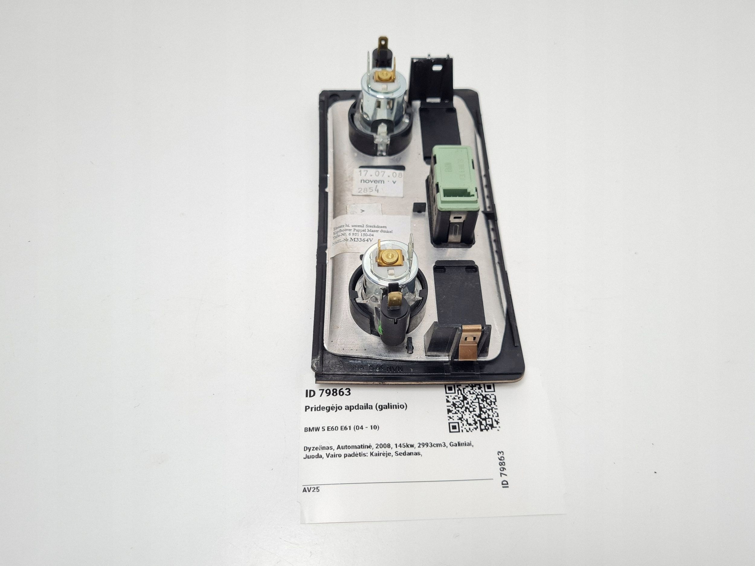 BMW 5 E60 E61 Painel Isqueiro Traseiro OEM 6951150