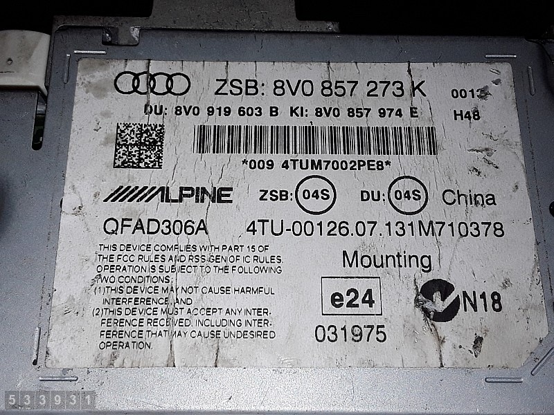 Écran d'affichage Audi A3 8V 2013 OEM 8V0857273K image 7