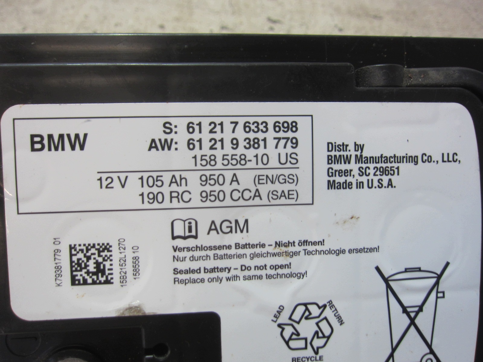 BMW Akumulator AGM 105Ah 950A 61217633698 image 4