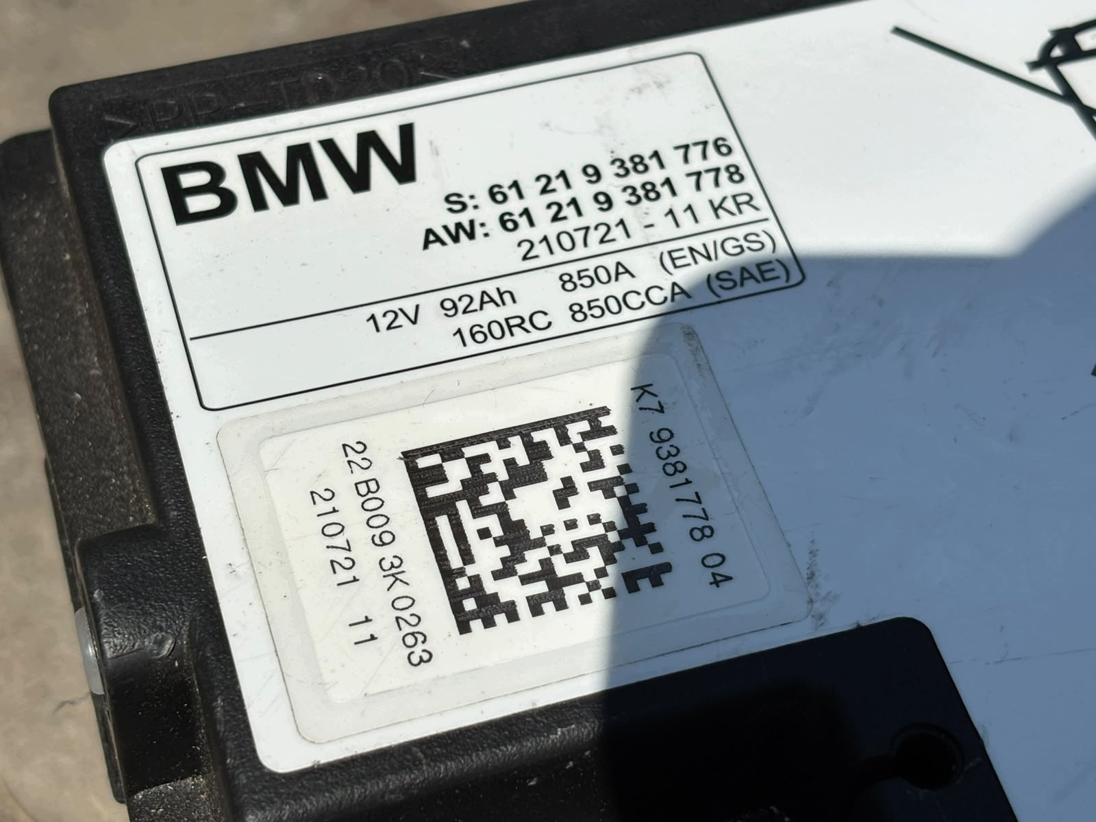 BMW X5 G05 ACUMULATOR 92AH 2022R. 9381776 ORIGINAL
