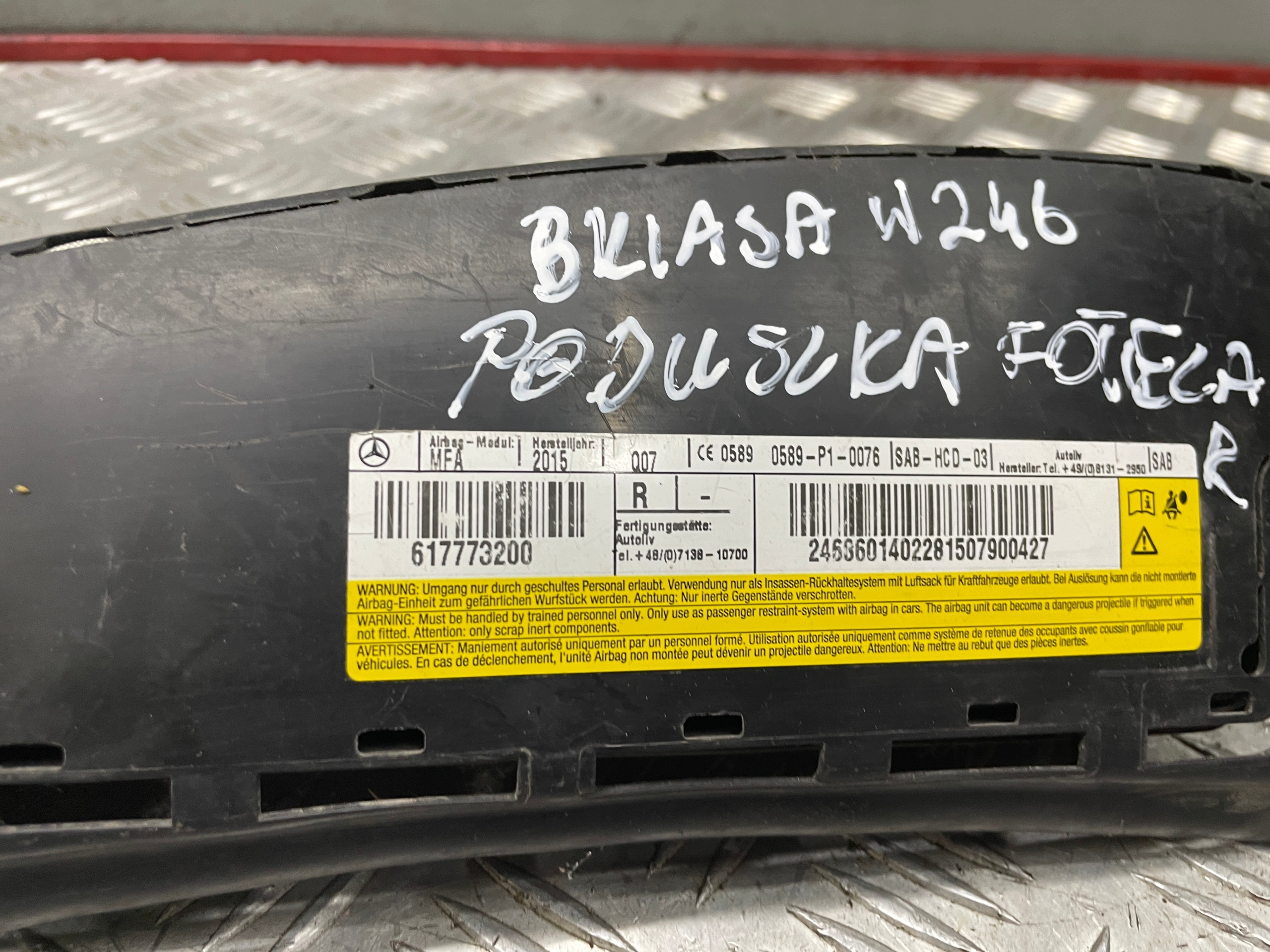 Used Right Seat Airbag Cushion Mercedes W246 OEM 346T356256