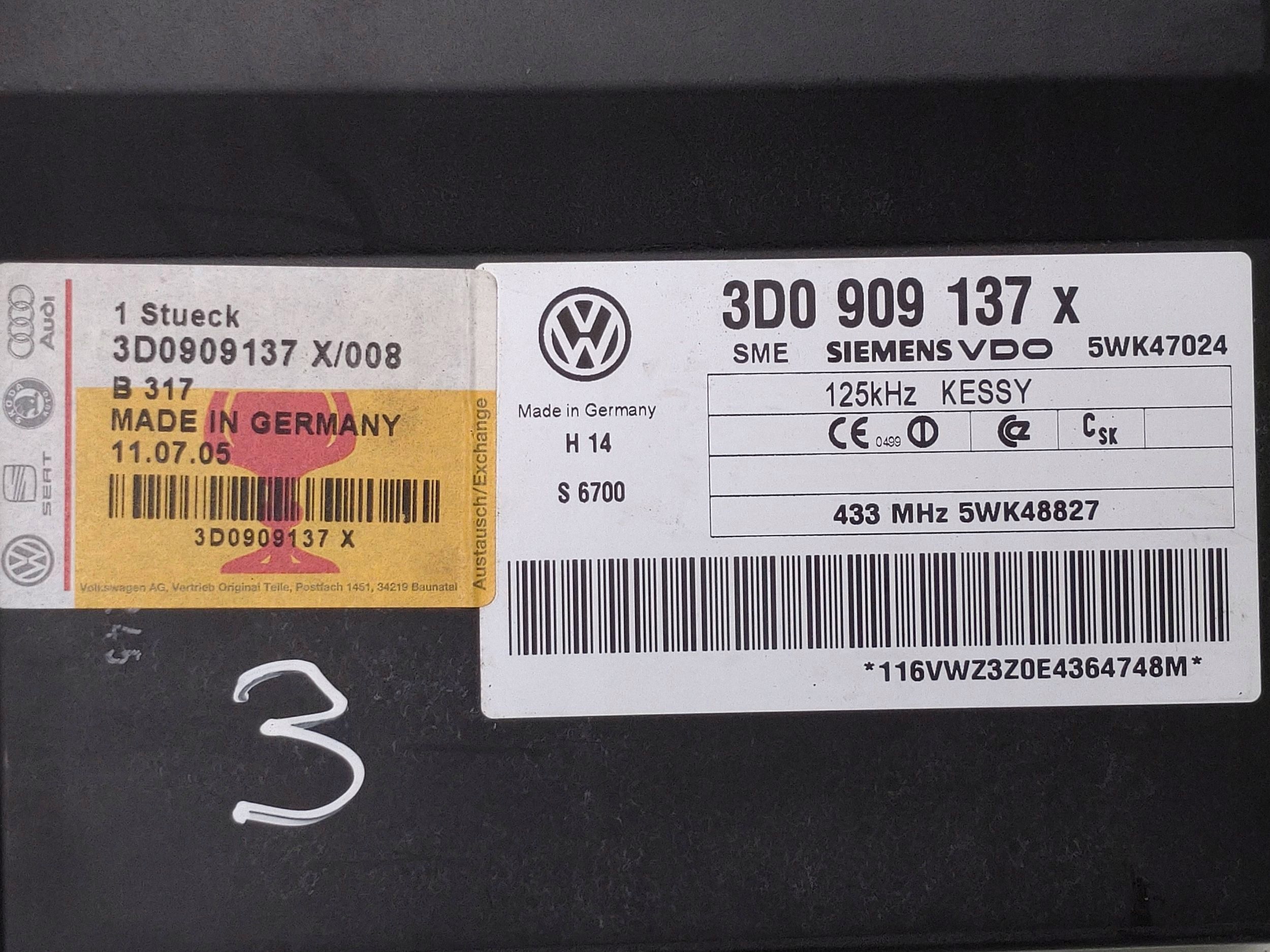 2004 VW Touareg I Central Locking Module 3D0909137X image 5