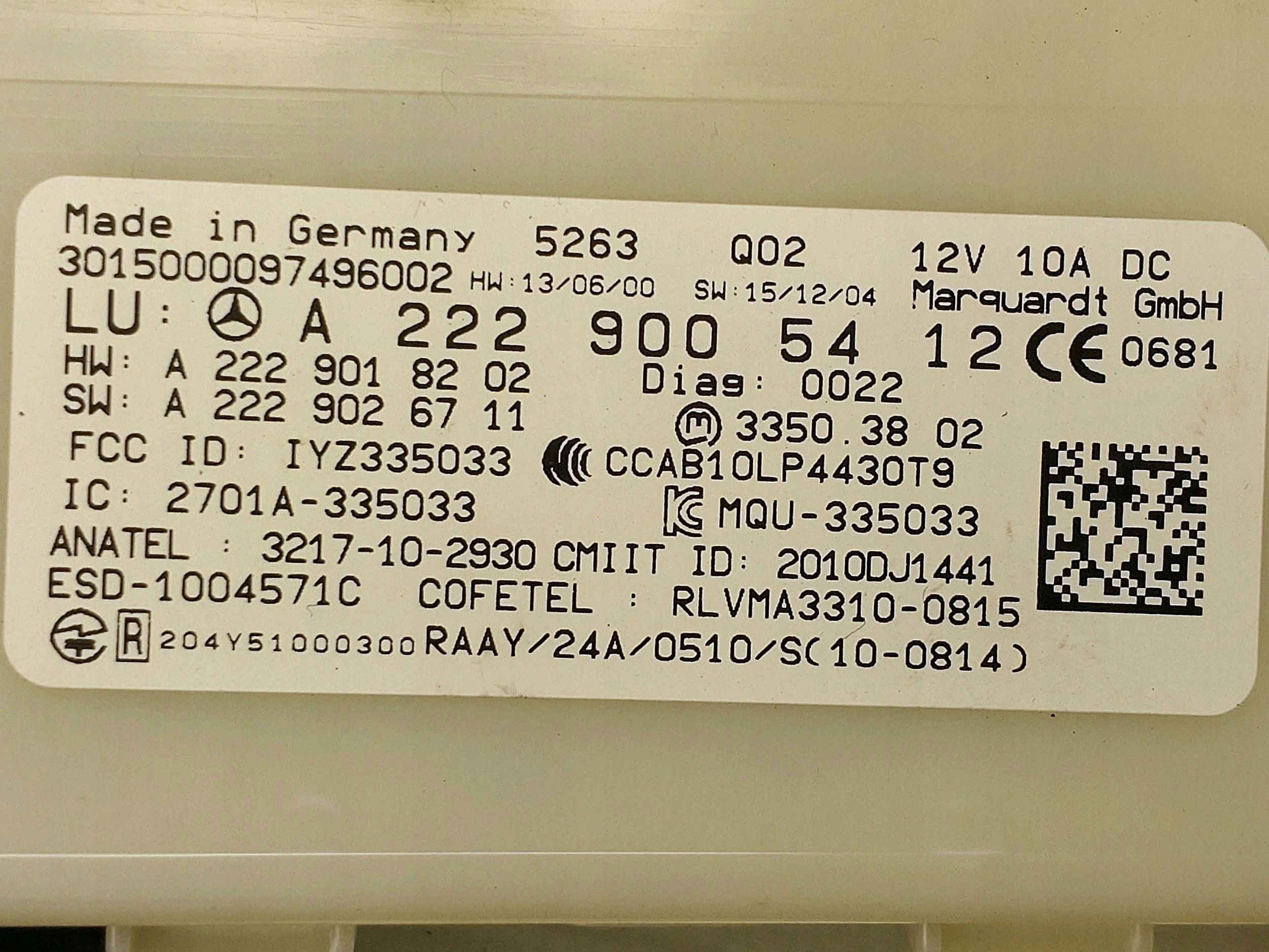 Module de démarrage sans clé Mercedes S C217 A2229005412 image 4