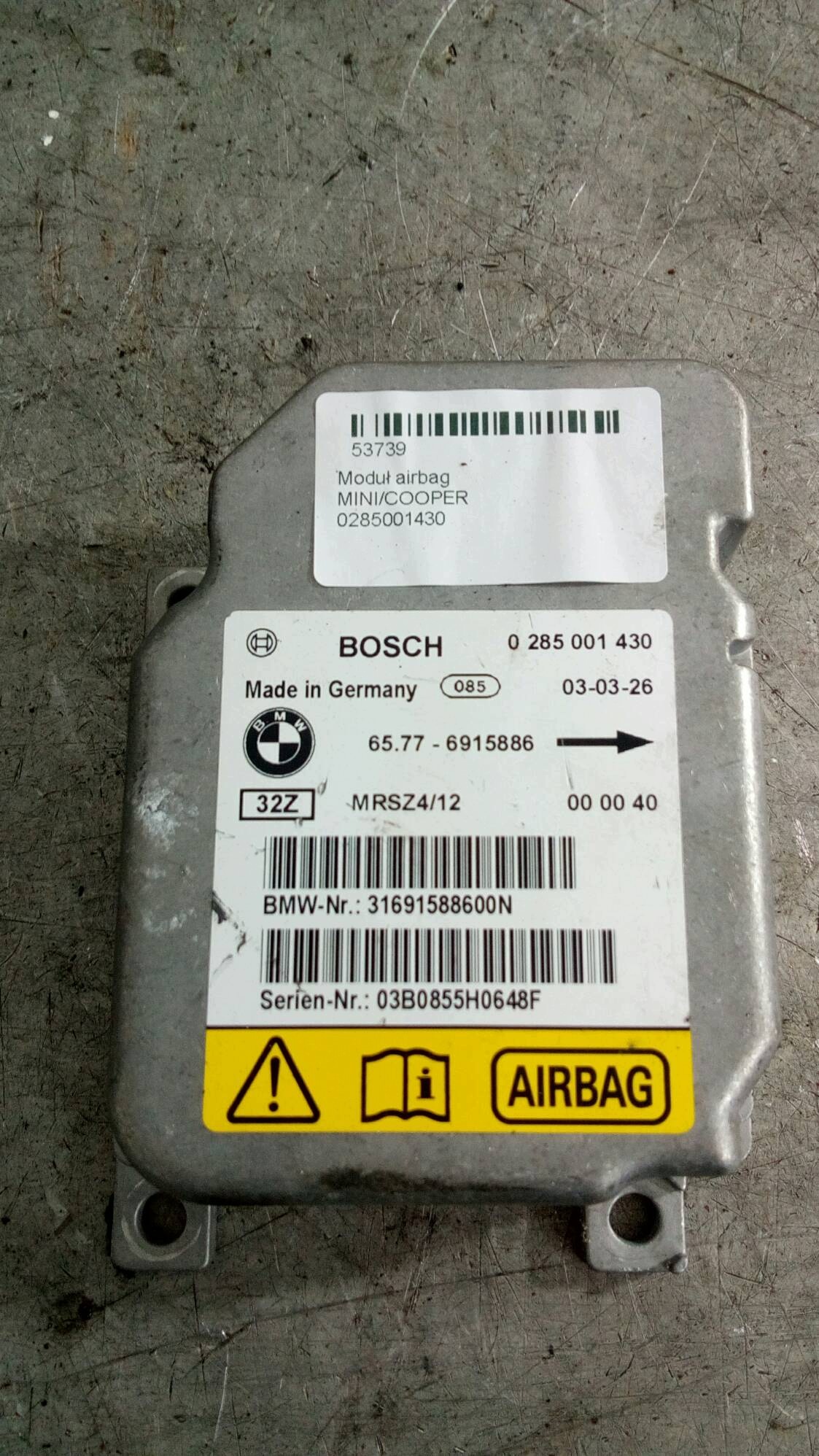 Module airbag MINI Cooper R50 0285001430 image 2