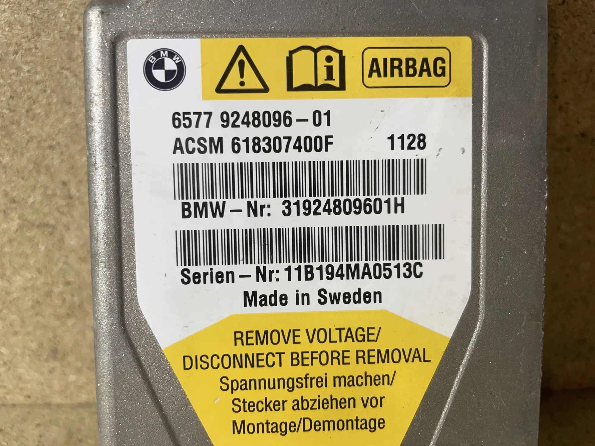 Airbag-Aufprallsensor BMW 5 F10 6577924809601