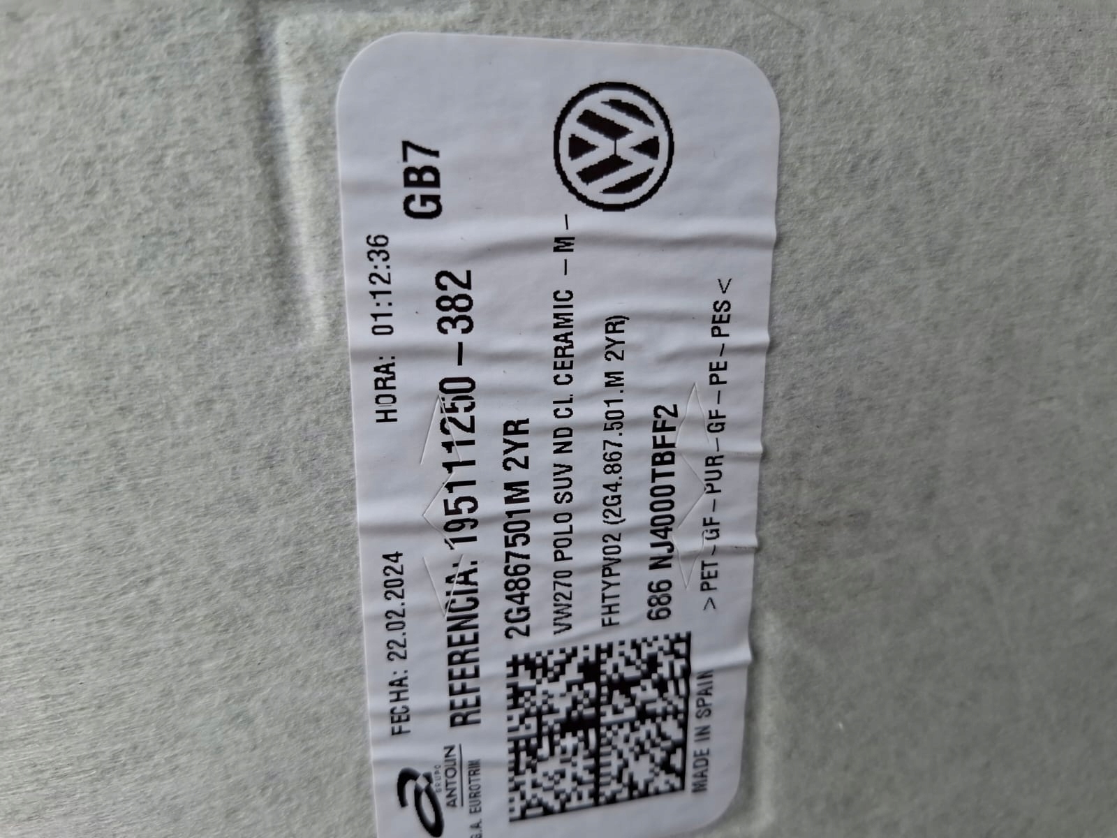 VW Polo 2017-25 Pavillon Intérieur OEM 2G4867501M image 6