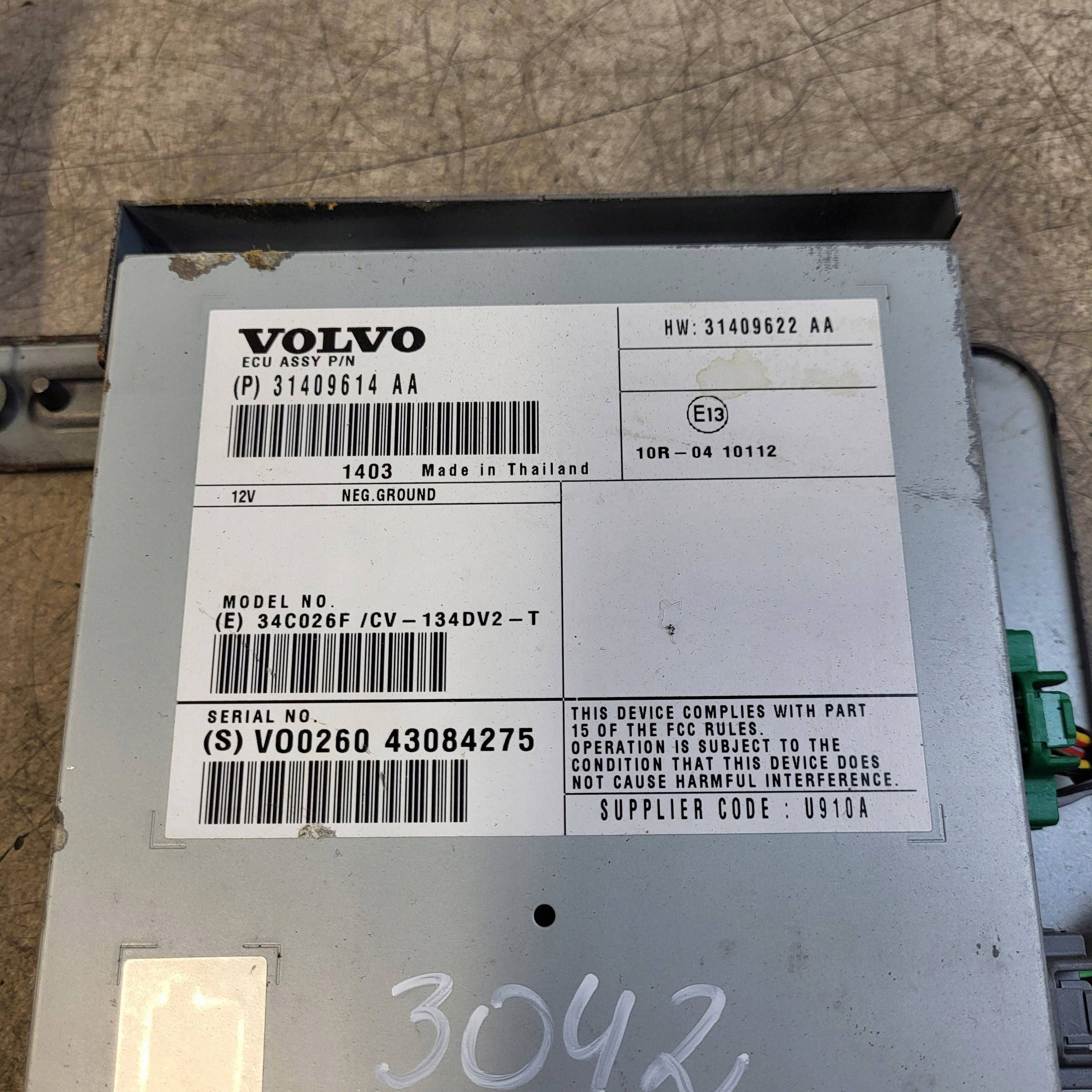2014 Volvo V40 Amplifier 31409622A image 5