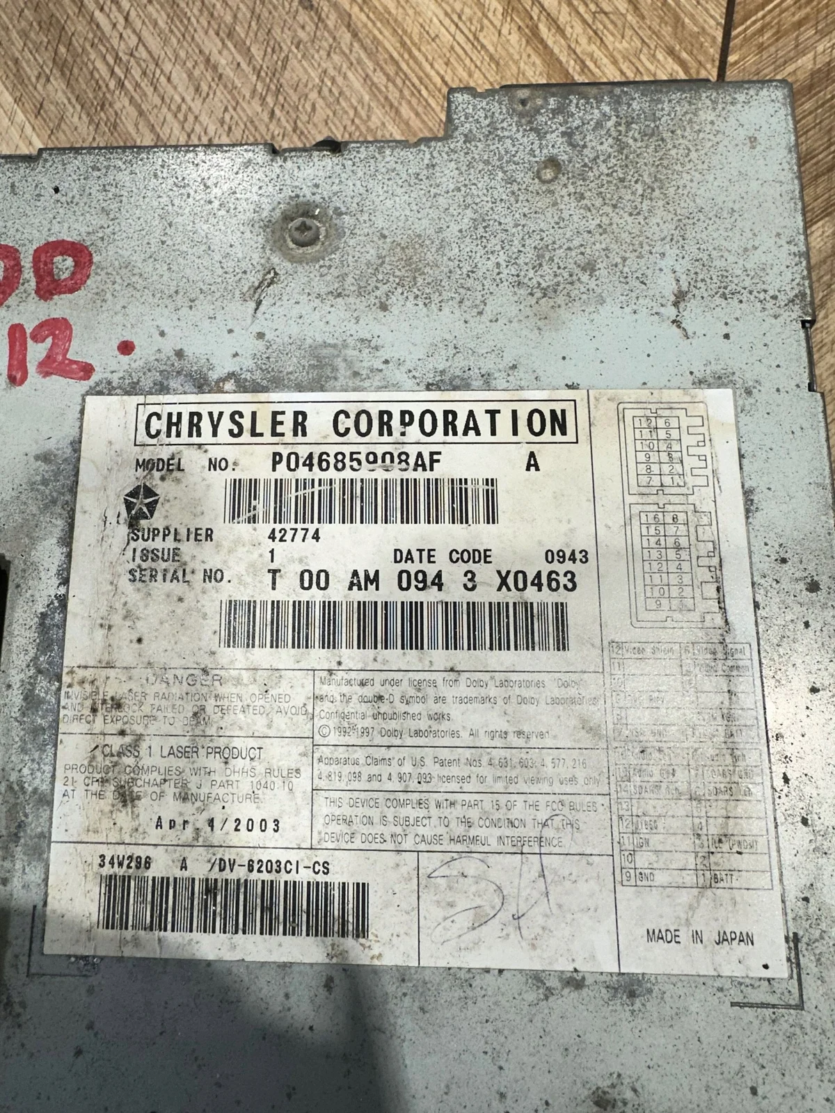 Lecteur DVD Chrysler Pacifica P04685908AF image 7