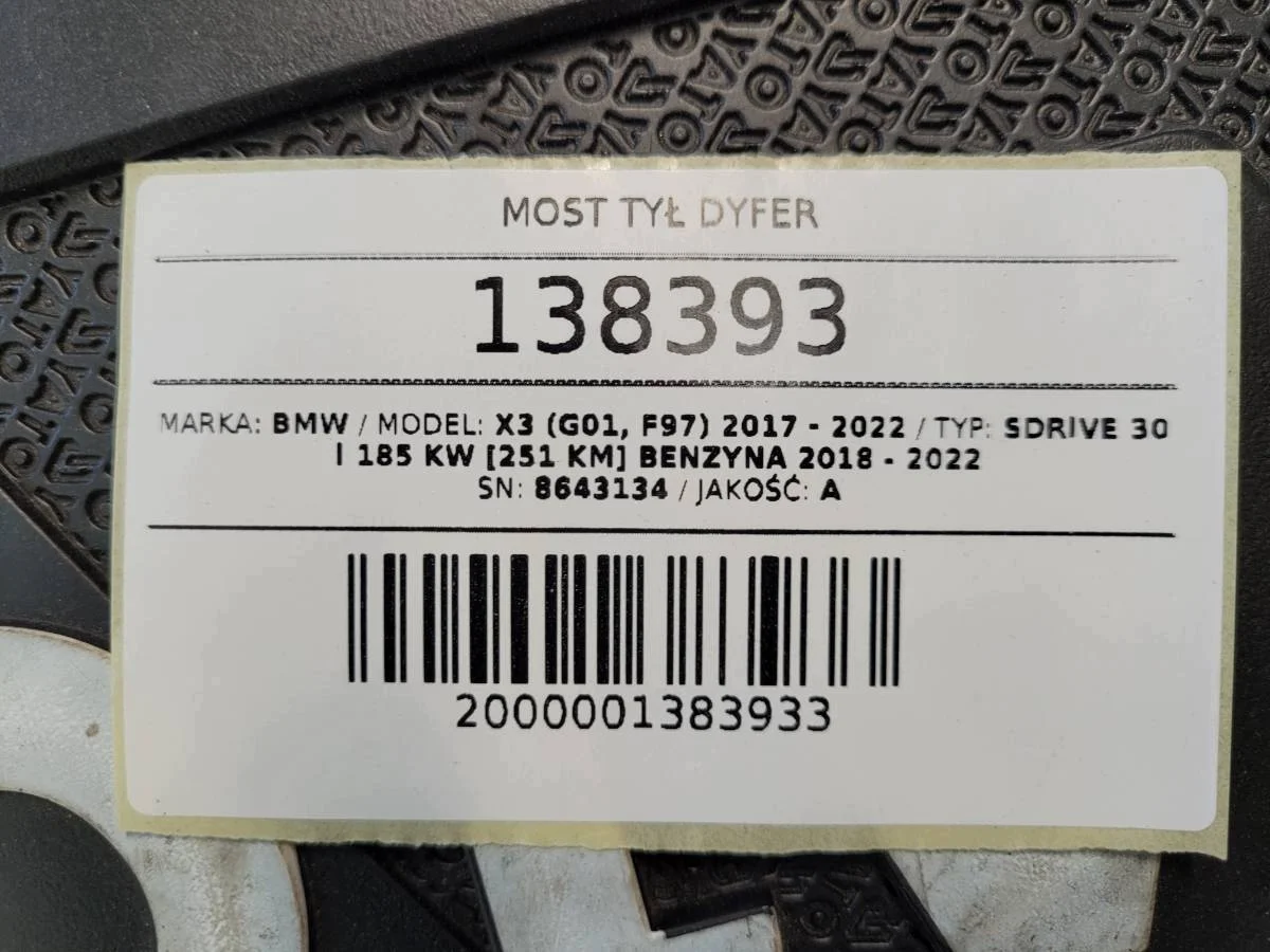Pont arrière différentiel BMW X3 G01 3.38 image 10