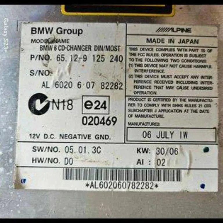 Changeur CD BMW 5 TOURING (E61) 020469 image 5