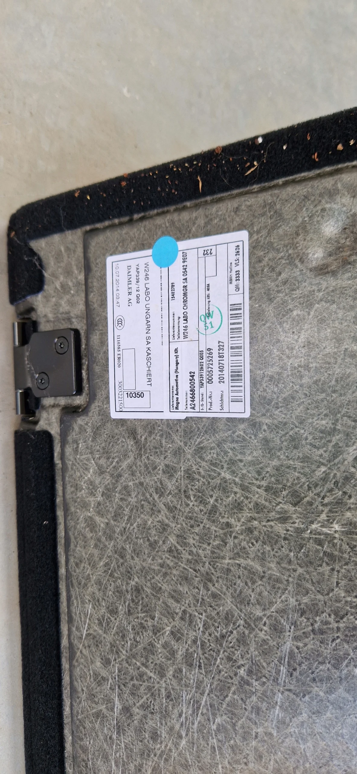 Trunk Floor Mat Mercedes B Class W246 Used