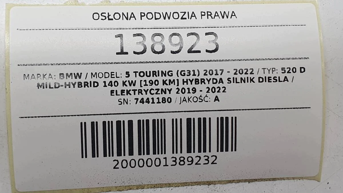 BMW 5 G31 Underkåpa Höger 7441180 image 4