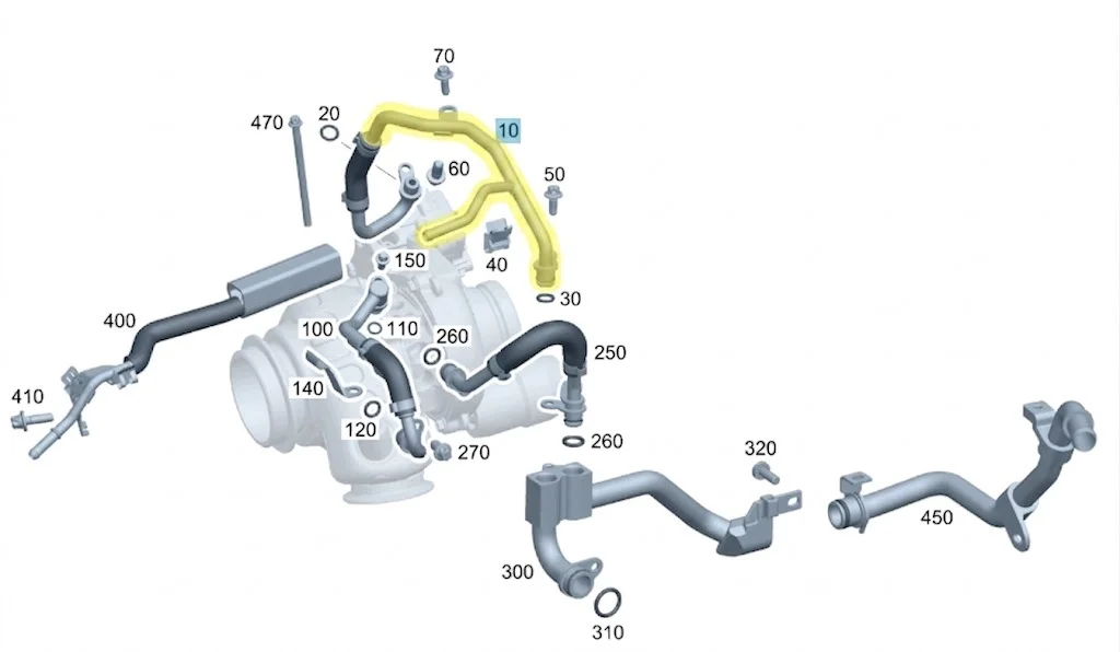 Kühlerflüssigkeitsschlauch Turbine Mercedes OM 654 image 4