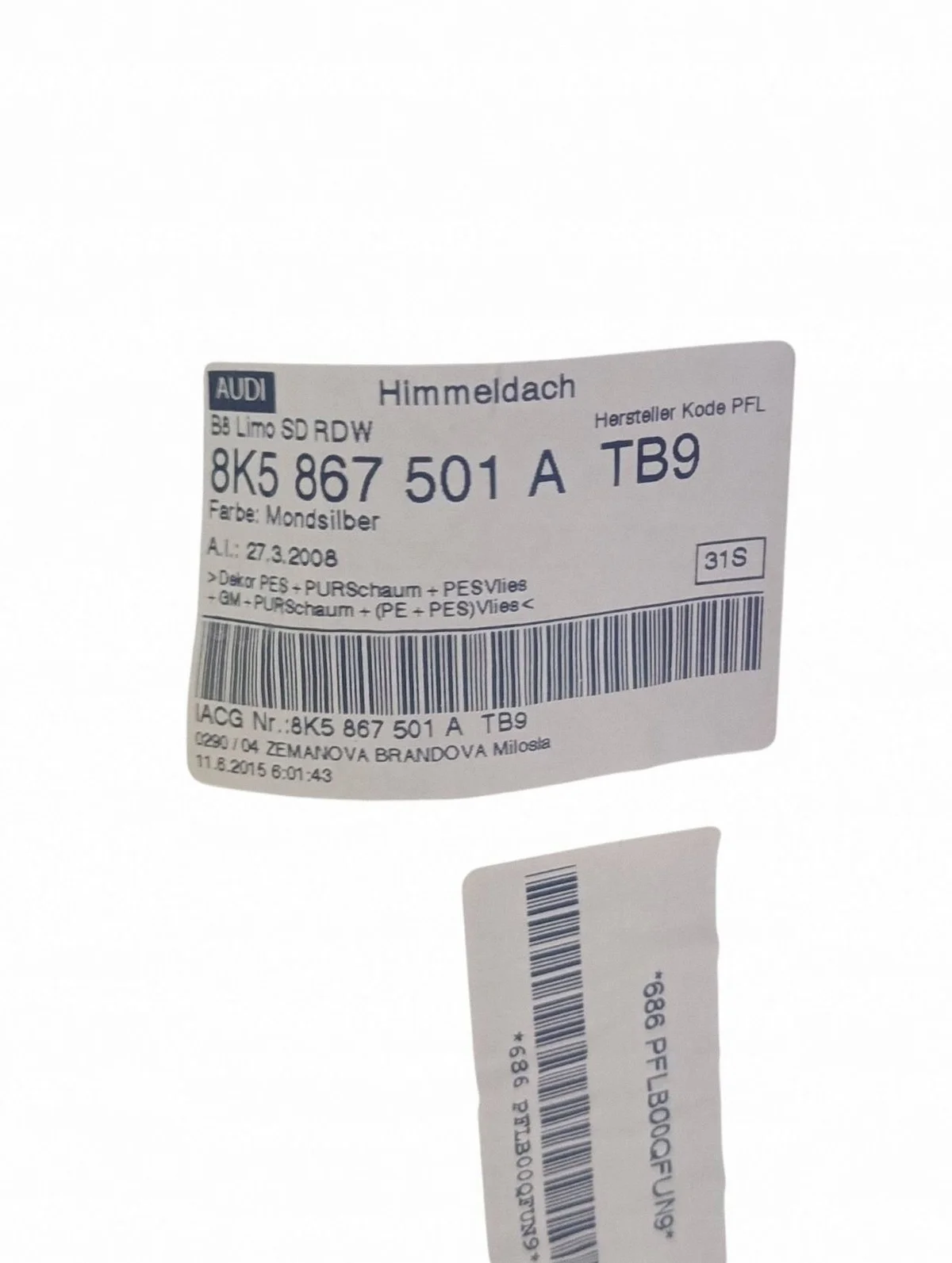Forro de techo Audi OE 8K5867501A image 7
