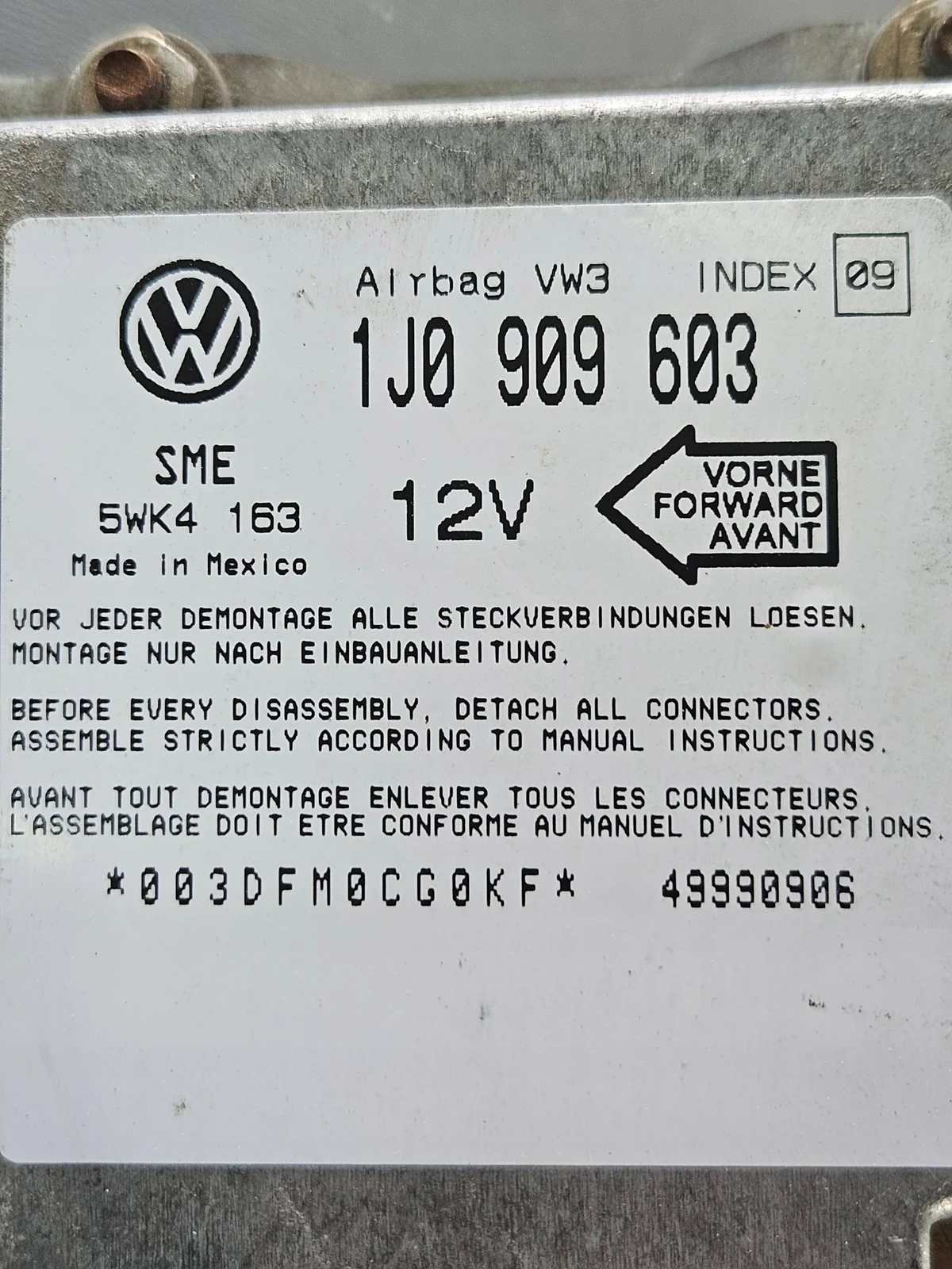 VW T4 Airbag Steuergerät 1J0909603 gebraucht image 3