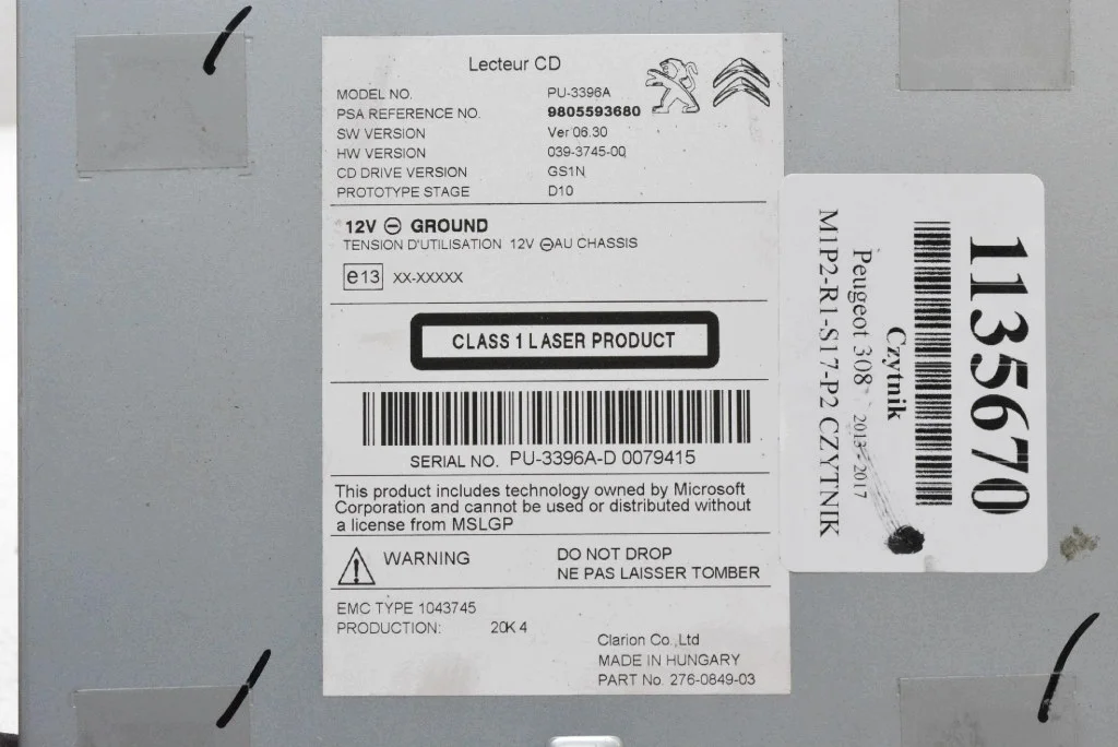 Lector CD Peugeot 308 II T9 9805593680 image 6