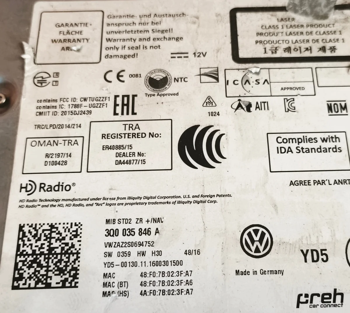 VW Polo V 6R Lecteur carte SD 3Q0035846A image 3