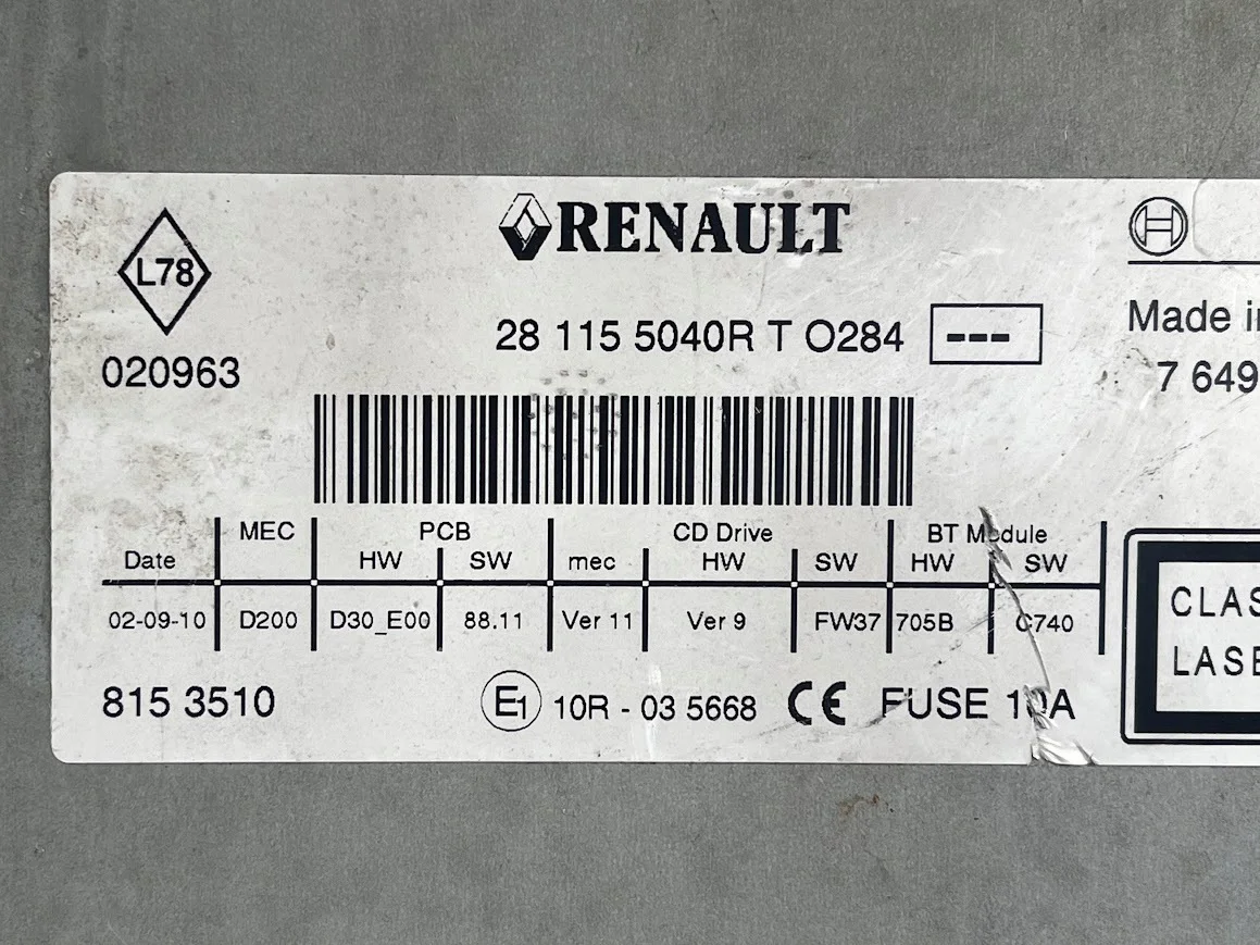 Renault Megane III Scenic III Radio CD Navigation Bosch 281155040R
